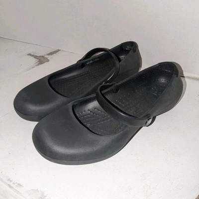 CROCS Junior Niñas 3 Mujeres 5 Alice Negro Sin Cordones Mary Jane Pisos Usados en Excelente Condición Foto 1 de 4