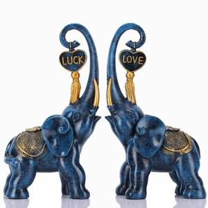 Blue Elephant Statue 2 Piece Set, Love Elephant Sculpture, Blue Home Decor El... - Foto 1 di 7