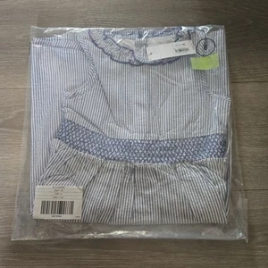 Janie And Jack Striped Seersucker Ruffle Collar Dress Size 6 Blue - Picture 1 of 3