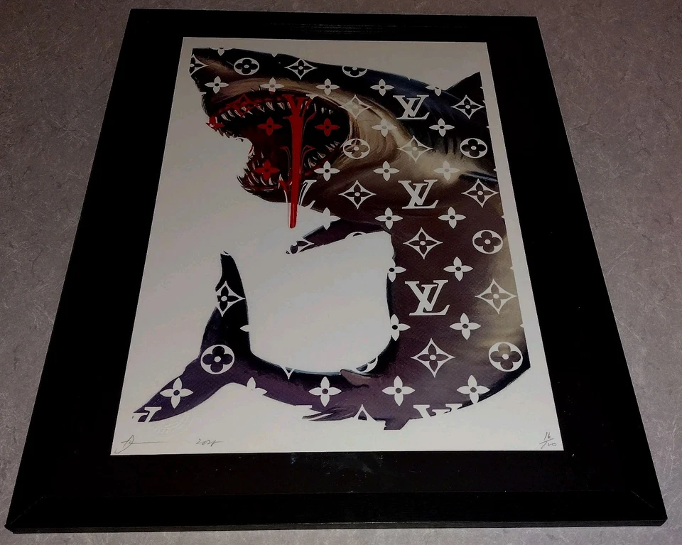 DEATH NYC ltd ed signed FRAMED graffiti art print 45x32cm Great White Shark - Image 1 of 2