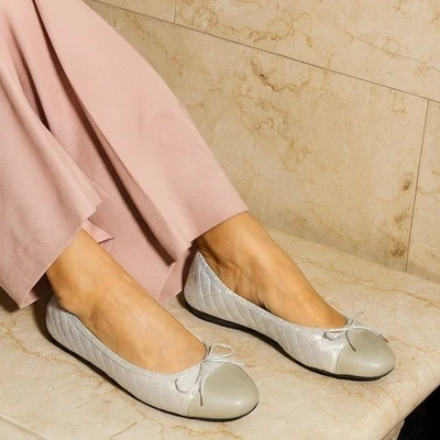 Paul Mayer новый уютный стеганая крышка носок балетки серебро Napa кожи комфорта 10 - Изображение 1 из 4