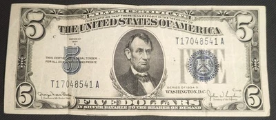 1934-D $5 Silver Certificate • Blue Seal Note • Rare Vintage Collectible Bill - Image 1 of 4