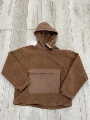 Men L Loose Air Jordan Flight High-Pile Sherpa 1/2 Zip Brown Pullover Hoodie - Image 1 of 3
