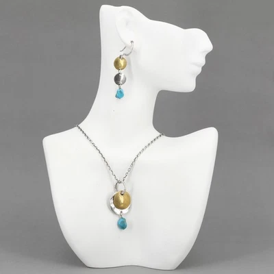 Retired Silpada Sterling Silver & Brass Turquoise Necklace Earrings N1835 W1817 - Image 1 of 4