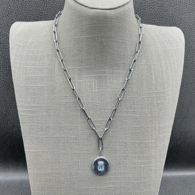 Бомба вечеринки ожерелье серебристого тона скрепки цепочка золотистый подвеска синий кристалл - Изображение 1 из 4