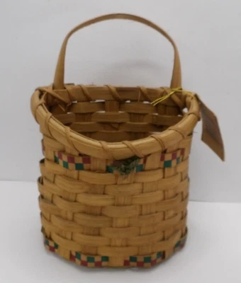 Wicker Basket The Basket Maker By Ganz Red and Green Accent Trim with Tag - Image 1 of 4