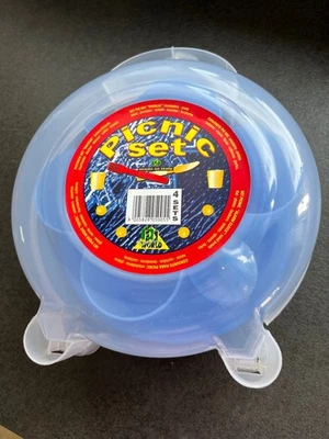 Picknick Geschirr Set, Kunststoff, Blau, NEU - Bild 1 von 3