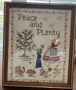 Finished Framed Cross Stitch Sampler Wall Art 1978 Peace And Plenty - Picture 1 of 10