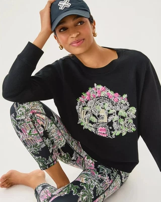 NWT Lilly Pulitzer Ballad Cotton Sweatshirt Color : Noir Palm Beach Toile , Size - Image 1 of 4