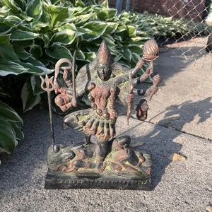 Exotic India Goddess Kali - Brass Bronze? Statue Sindoori Black Green Gold 12in - Picture 1 of 2