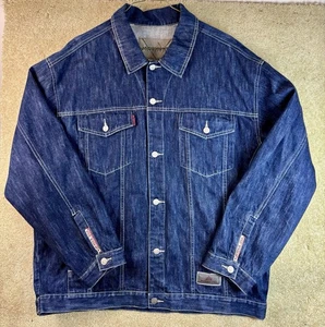 Vtg Avirex Denim Jacket Men XL Blue Dark Wash Baggy Y2K Streetwear Embroidered - Picture 1 of 10