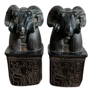 Pair Vintage Amun Ram Bookend Egyptian Decorative Figurines Historic 3.5x3.5x6.5 - Picture 1 of 10
