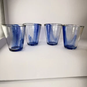 4 Stück Bormioli Rocco Murano Kobaltblau Wirbel Glas Becher Italienische Kunst Signiert - Bild 1 von 11