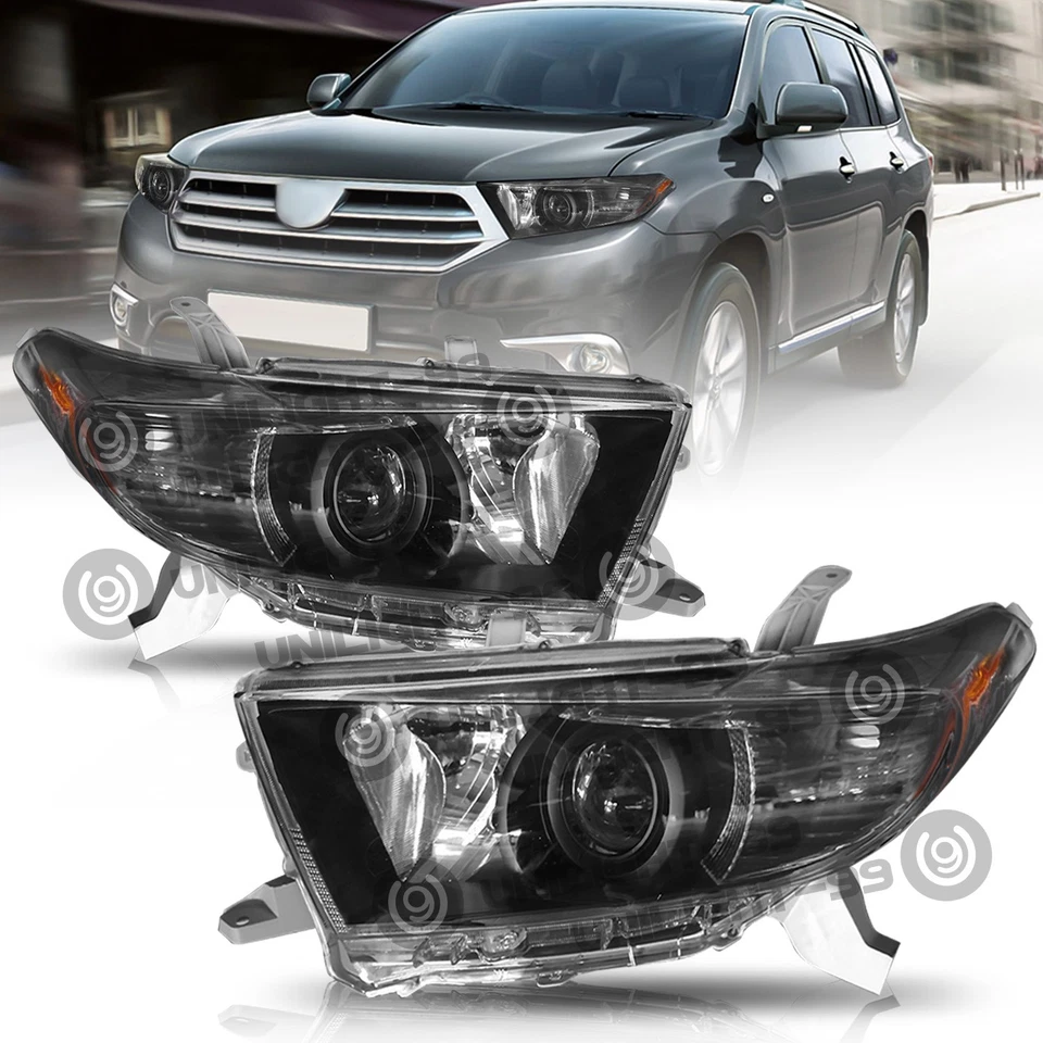 For 2011 2012 2013 Toyota Highlander Projector Black Headlights Assembly Lamps - Image 1 of 4