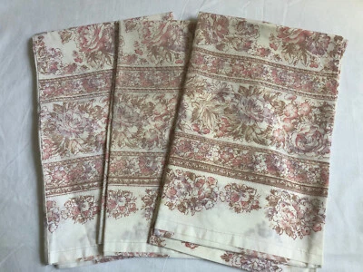 VINTAGE 3 X Cream Brown Pink Floral Pillow Case - Image 1 of 4