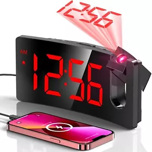 Projection Alarm Clock Digital Clock with 180° Rotatable Projector 3-Level Bri - Picture 1 of 6
