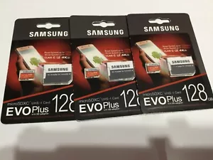 Lot of 03 SAMSUNG EVO Plus 128GB MicroSD Micro Flash Memory Card w/ SD Adapter ! - Picture 1 of 1