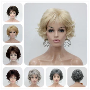 Lady Women Wig Fashion Short Curly Wigs Blonde Brown Grey Wavy Hair Wig+Wig Cap - Picture 1 of 23