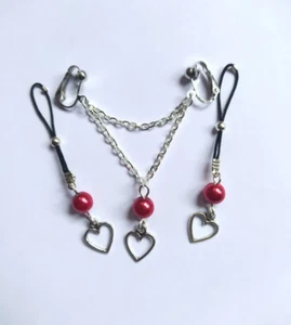 Piercingfreie Schamlippenkette und Brustwarzenringe mit roten Perlen, Intimschmuckset - Bild 1 von 7