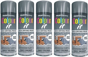5 x 250ML Grey Primer Spray Paint Can Ideal For Metal Wood & Plastic Matt Finish - Picture 1 of 2