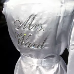 Bling Personalized Mrs. Robe AUSTRIAN CRYSTAL Wedding Kimono Bedazzled Name Wife - Picture 1 of 12