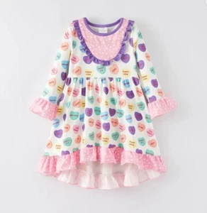 Abito con volant bambina stampa cuore conversazione San Valentino nuovo boutique - Foto 1 di 9