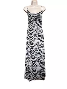 Zara Slip Maxi Sommerkleid Gr. L Zebramuster rückenfrei Wasserfallausschnitt gefüttert Babydoll - Bild 1 von 9