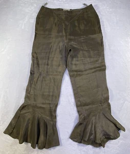 Terracotta Pants Women S Linen Blend Dark Brown Ruffled Flare Leg Side Zip Sheen - Picture 1 of 20