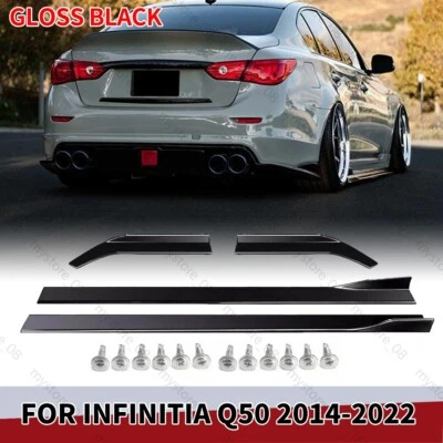 Gloss Black Side Skirts and Rear Side Splitter Lip For INFINITI Q50 14-17 18-22 - Image 1 of 4
