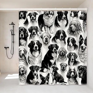 Dog Shower Curtain - 72X72 Inch Cute Bathroom Decor with 12 Hooks Funny Animal D - Picture 1 of 12