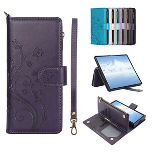 Luxury Zipper Strap Butterfly Flower Card Wallet Cover Case For Z Fold 6 5 4 3 - Picture 1 of 18
