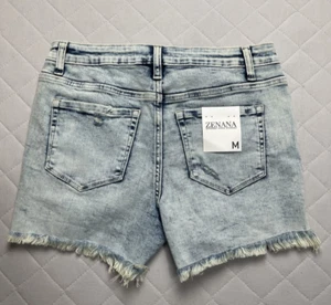Zenana Shorts Womens Medium Distressed Denim Raw Hem High Rise Casual Summer - Picture 1 of 9