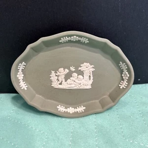 Vintage Wedgewood Jasper Sage Green Trinket Cupid Cupids Dish - Picture 1 of 10