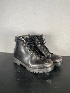 VTG Italian Leather Hiking Boots Black Vibram Pivetta Mens Size 5.5 - Picture 1 of 14