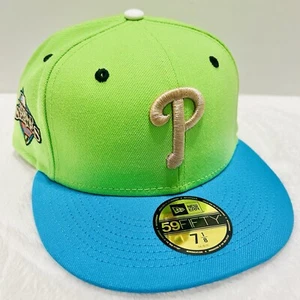 New Era Philadelphia Phillies World Series Patch 59FIFTY Fitted Hat Green 7 3/8 - Picture 1 of 6