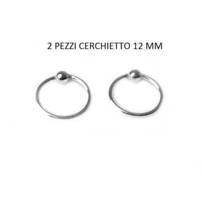 2 Orecchini Piercing Cerchio da Naso Pallina Cartilagine Trago Argento 925 12 mm - Immagine 1 di 2