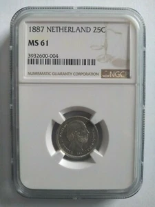 Netherlands 25 cent 1887 NGC MS 61 - Picture 1 of 2