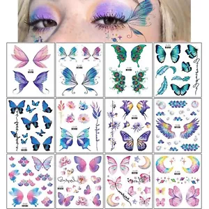 Konsait 12 Sheets Glitter Butterfly Temporary Tattoos for Women Girls Butterf... - Picture 1 of 7