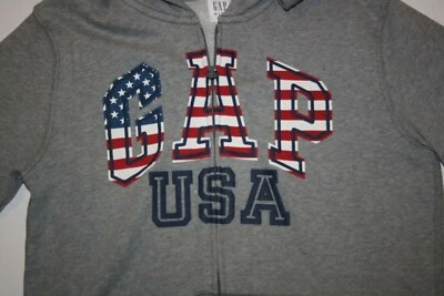 Nuevo Gap Niños Niños 6 7 Años Bandera de EE. UU. Gráfico 2 Lados Sudadera con Capucha Nuevo con Etiquetas Gris Foto 1 de 4
