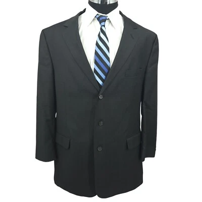 Jos A Bank Piece Suit Mens 46 L Black Pinstripe Pants 41x30 Worsted Wool Cuffed - Image 1 of 4