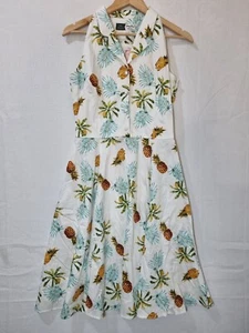 JENNY FORD NWT Retro Style Fit & Flare Dress Sz M tropical pineapple/pockets - Picture 1 of 14