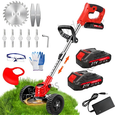 21V Cordless Electric Strimmer Grass Trimmer Weeder Garden Edger 2 Battery Wheel - Image 1 of 4