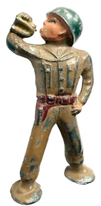 VINTAGE 1940er BARCLAYS MANOIL GUSSEISEN WW2 U.S. ARMY BUGLER 3" GROSSE FIGUR - Bild 1 von 4
