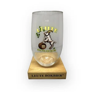 Leute Bokbier Belgian Beer Stemless 0.33L Glass with Printed Logo Wooden Holder - Picture 1 of 12