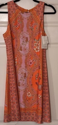 Hale Bob Dress Small color orange sleeveless scoop neck  button back knee length - Image 1 of 4