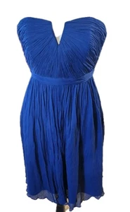 J. Crew blau Nadia Seide trägerlos Plissee Chiffon Mini A-Linie Damen Kleid GR 0P - Bild 1 von 18