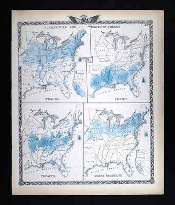 Mapa Atlas de Illinois 1876 Estados Unidos Agricultura y Riqueza Tabaco Algodón Lácteos Foto 1 de 4