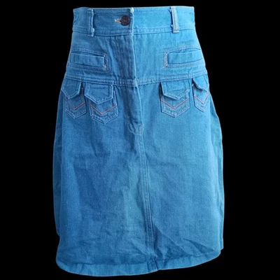 Falda boho para mujer True Vintage 9/10 25" denim años 70 midi índigo desteñida cruda Foto 1 de 4