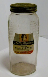 antik 30er Jahre DOLLY MADISON PICKLES Glas Gefäß LEBENSVERPACKUNG Art Deco Gurke ALT - Bild 1 von 2