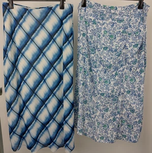 M&S 2Pcs Bundle Size 18 Blue Grid Check Slip Skirt Floral Midi Skirt NEW F2 - Picture 1 of 10
